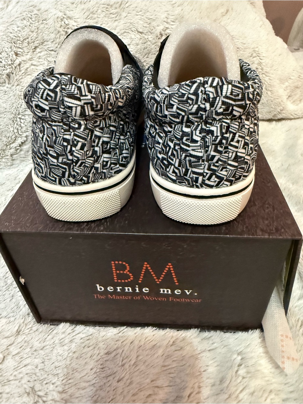 bernie mev. Black & White Woven Slip-On Sneakers